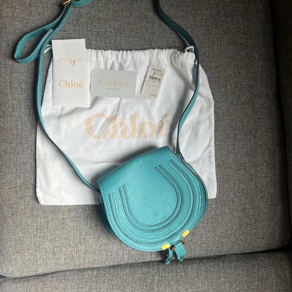 Chloe Light Blue Leather Mini Marcie Crossbody Bag Turquoise Summer Bag - Picture 3 of 15